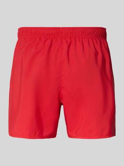 Produktfoto, Badeshorts mit Logo-Stitching von Lacoste in kräftigem Rot, Optik: Unifarben, Elastisch, Tunnelzug, Funktion: Schnelltrocknend, Seitliche Eingrifftaschen