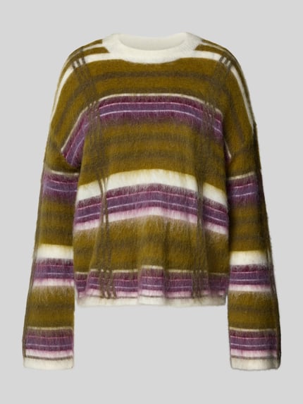 Produktfoto, Strickpullover im Allover-Look Modell 'CHEA' von YAS in Braun, Weiß und Lila, Material-Mix mit Kaschmir-Anteil, Relaxed Fit