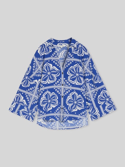 Tom Tailor Oversize Bluse aus Leinen-Viskose-Mix Royal 2