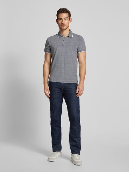 Casual Friday slim fit poloshirt met logo-stitching model 'TRISTAN' Marineblauw gemêleerd - 1