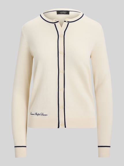 Lauren Ralph Lauren kardigan rozpinany o kroju regular fit z kontrastowymi detalami Écru 2