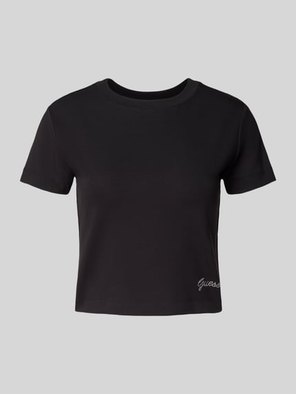 GUESS T-shirt z detalem z logo Czarny 2