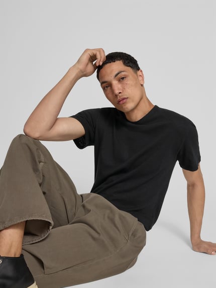 Officine Générale T-shirt z prążkowanym okrągłym dekoltem Czarny 3