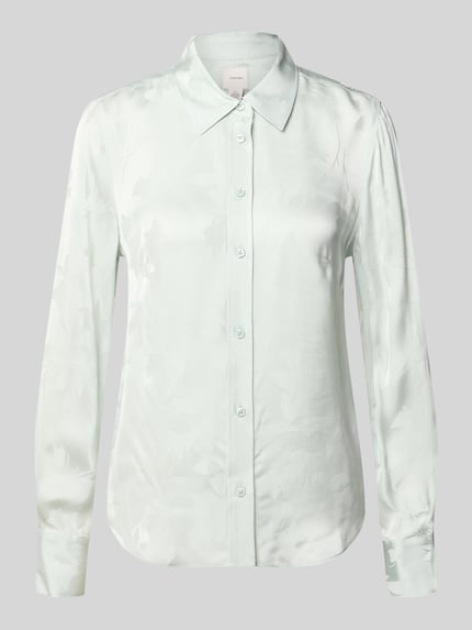 Produktfoto, Bluse aus Viskose mit abgerundetem Saum von Calvin Klein Womenswear in hellem Mintgrün, glatte Textur, Straight Fit, Kentkragen, Knopfleiste, lange Ärmel