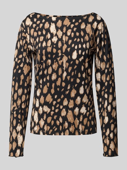 Produktfoto, Regular Fit Longsleeve mit Animal-Print Modell 'Ru44mi' von ZABAIONE, braun-schwarzer Animal-Print, elastischer Material-Mix, Rückenlänge 51 cm bei Größe S
