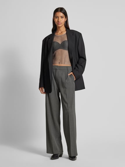 Jake*s Casual Kort shirt met lange mouwen en broderie anglaise Antraciet - 1