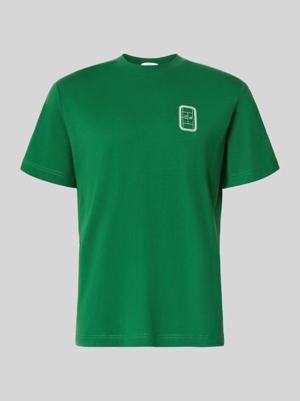Produktfoto, grünes Regular Fit T-Shirt aus reiner Baumwolle Modell 'CN Tenniscourt Backprint' von Lacoste, Herren T-Shirt, glatte Struktur