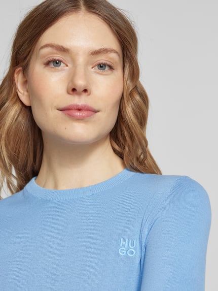 HUGO Strickpullover mit Label-Stitching Modell 'Scallia' Hellblau 3