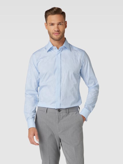 Eton Slim fit smokingoverhemd van hoogwaardig katoen, model 'FLORAL JACQUARD' Bleu - 4