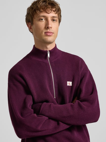Calvin Klein Jeans Loose Fit Troyer mit gerippten Abschlüssen Bordeaux 3
