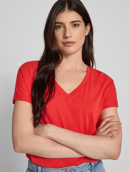 MSCH Copenhagen T-Shirt mit V-Ausschnitt Modell 'Fenya' Rot 3