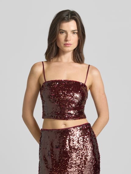 Jake*s Cocktail Slim fit korte top met pailletten Kersenrood gemêleerd - 4