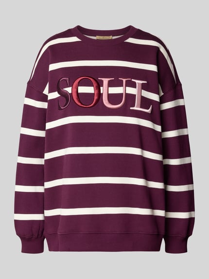 Produktfoto, Oversized Sweatshirt aus katoenmix met geborduurd logo van Smith and Soul, dames sweatshirt met ronde hals, met lange mouwen, witte strepen, geribde boorden