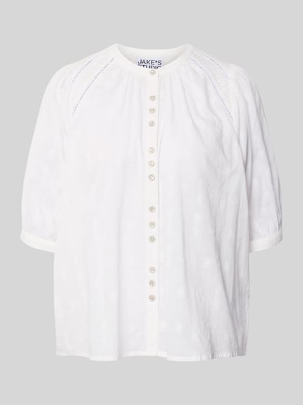 Produktfoto, Bluse mit Mao-Kragen und 3/4-Arm von JAKE*S STUDIO WOMAN aus Reine Baumwolle, Gerader Schnitt, Knopfleiste, weiße Farbe, strukturierte Oberfläche
