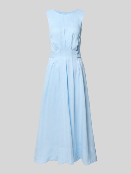 Produktfoto, Cocktailkleid aus Leinen Modell 'Rosie' von Forever New, hellblau, taillierter Schnitt, Midikleid, strukturierte Oberfläche