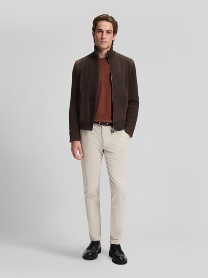 BOSS Lederjacke aus Ziegenvelours mit Strickeinsätzen Dunkelbraun 1