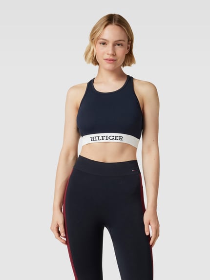 Tommy Hilfiger Top krótki z detalem z logo Granatowy 4