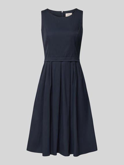 Productfoto, Midikleid met ronde hals van ROBE LÉGÈRE in donkerblauw, A-lijn, vouwen, katoenmix met stretch, productopname