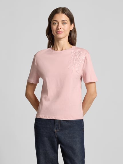 Christian Berg Woman Regular Fit T-Shirt aus reiner Baumwolle mit Blumen-Applikation Mauve 4