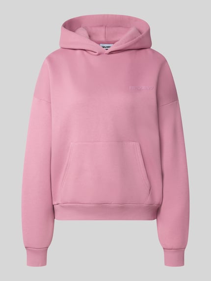 Produktfoto, Relaxed Fit Hoodie aus Baumwoll-Mix mit Label-Detail von REVIEW, rosa Farbe, Känguru-Tasche, elastische Abschlüsse