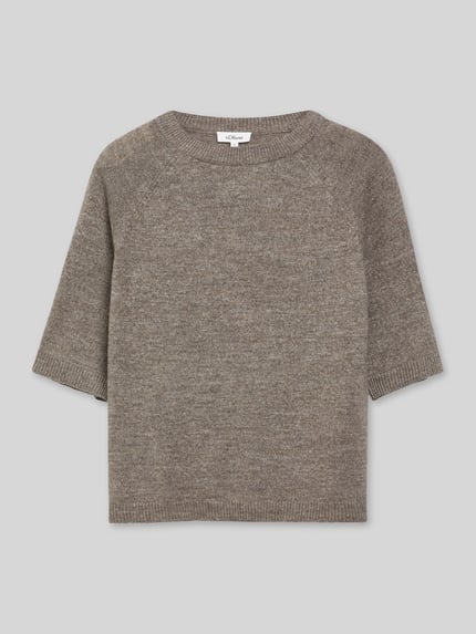 Produktfoto, Relaxed Fit Pullover mit Alpaka-Anteil van s.Oliver RED LABEL in bruingrijs met fijne gebreide textuur