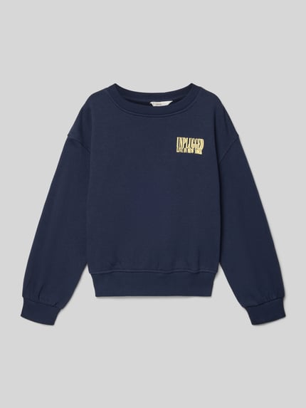 Produktfoto, Sweatshirt mit Label-Print Modell 'NIRVANA' von Mango, dunkelblau, reine Baumwolle, Regular-Fit, gerippte Abschlüsse