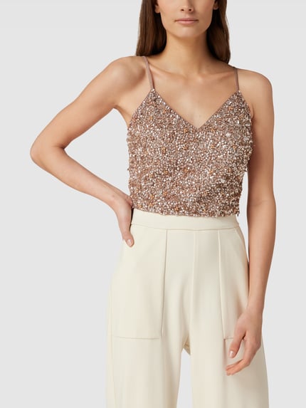 Lace & Beads Crop Top mit Paillettenbesatz Mauve 4