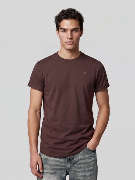 G-Star RAW T-Shirt mit fixiertem Umschlagabschluss Dunkelbraun 4