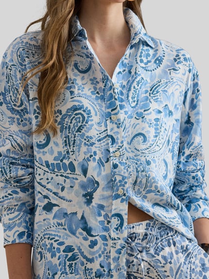 Lauren Ralph Lauren Bluzka lniana o kroju relaxed fit z czystego lnu z wzorem na całej powierzchni Jasnoniebieski melanż 3