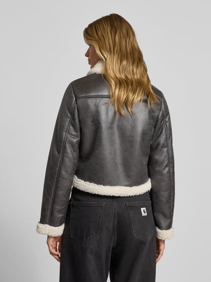 ONLY Regular fit kunstleren jack met voering van teddybont model 'BETTY' Zwart - 5