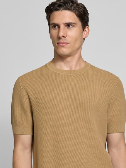 Jake*s Studio Men T-shirt met ribboorden, model 'CASPER' Camel - 3