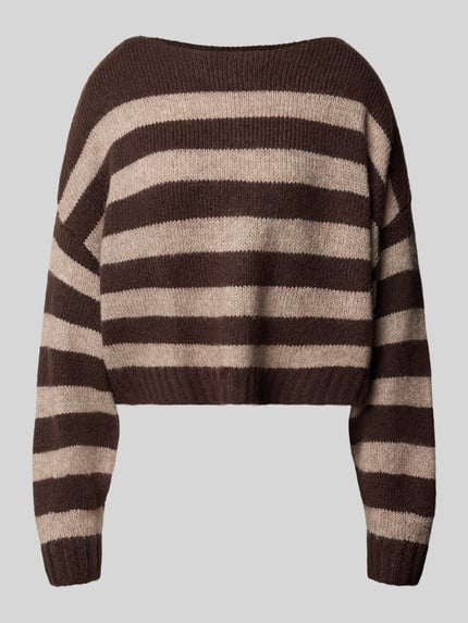 Produktfoto, Pullover mit U-Boot-Ausschnitt von ONLY, mehrfarbig gestreifte Strickoptik, lange überschnittene Ärmel, gerippte Abschlüsse
