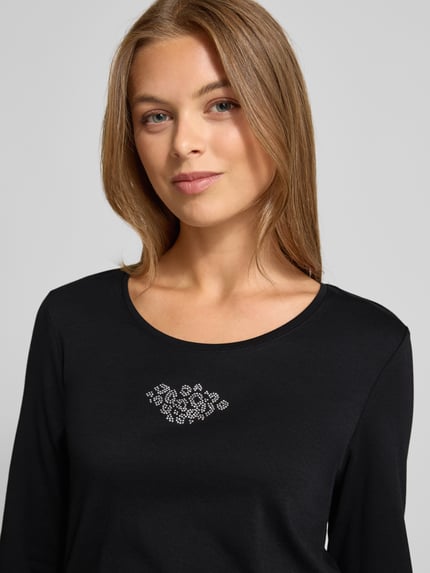 Christian Berg Woman Koszulka 3/4 w kroju regular fit z ozdobnymi kamieniami Czarny 3