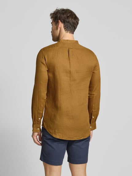 Polo Ralph Lauren Slim Fit Leinenhemd mit Stehkragen Dunkelbraun 5