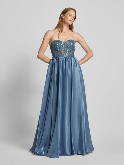 unique Tailliertes Abendkleid mit Ziersteinbesatz Bleu 4