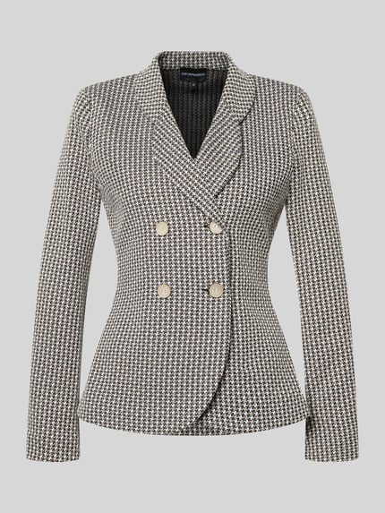 Produktfoto, Slim Fit Blazer mit Reverskragen von Emporio Armani, elastischer Baumwollmix, schwarz-weiß gemustert, Doppelknopfleiste, strukturierte Oberfläche