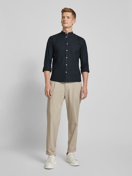 Lindbergh Slim Fit Freizeithemd mit Stehkragen Modell 'Oxford' Black 1