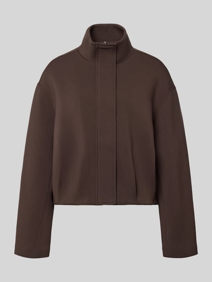Produktfoto, Cropped Blazer mit Stehkragen Modell 'LT SEPTEMBER' von COMMA in Braun, Viskose-Mix mit Stretch, glatte Textur, verdeckter Reißverschluss