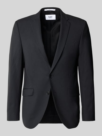 Produktfoto, schwarzes Slim Fit 2-Knopf-Sakko mit Pattentaschen Modell 'Allan' von DIGEL, Material-Mix mit Schurwoll-Anteil