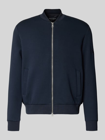 Produktfoto, Regular Fit Bomberjacke aus Baumwoll-Mix von Marc O'Polo, Optik: Unifarben, College-Kragen, Reißverschluss, Label-Patch, langarm, gerippter Rumpfabschluss, seitliche Eingrifftaschen, Material: Baumwoll-Mix