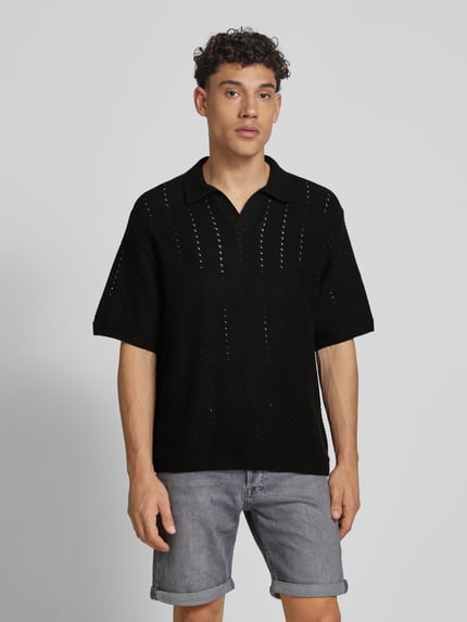 JACK & JONES Relaxed Fit Poloshirt mit Lochmuster Modell 'PAROS' Black 4