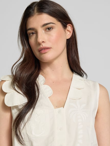 STELLA NOVA Regular fit blousetop met V-hals, model 'Elements' Wit - 3