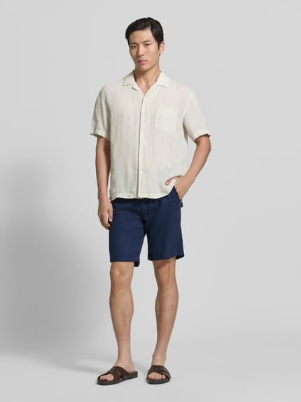Selected Slim Fit Bermudas aus Baumwoll-Leinen-Mix Modell 'BRODY' Marine 1