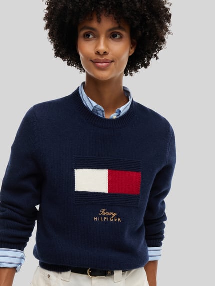 Tommy Hilfiger Pullover aus Wolle Kaschmir mit Logo-Intarsie Marine 3