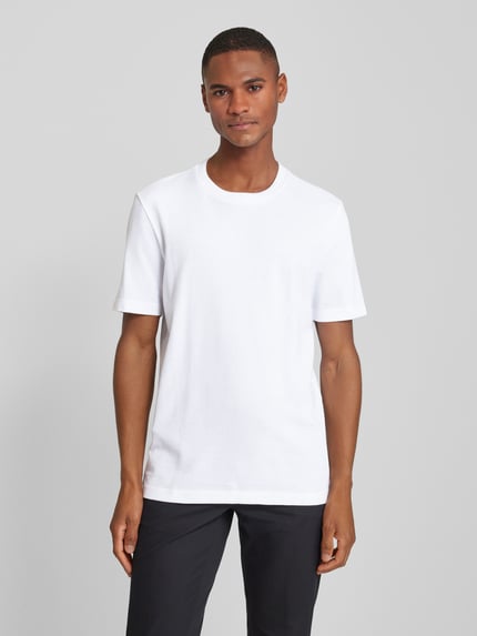 BOSS T-shirt met geribde ronde hals, model 'TIBURT' Wit - 4