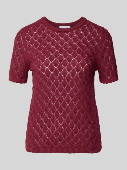 Jake*s Collection Strickshirt mit Lochstickerei Bordeaux 2