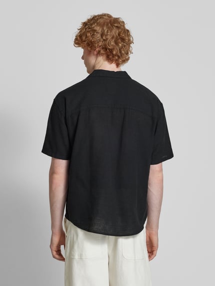 ONLY & SONS Relaxed Fit Freizeithemd aus Baumwoll-Leinen-Mix Modell 'CAIDEN' Black 5