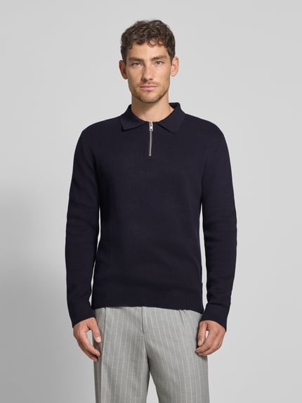 JACK & JONES Premium Sweter z dzianiny z prążkowanymi wykończeniami model ‘MILANO’ Czarny 4