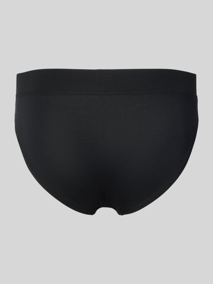 Produktfoto, Slip im 3er-Pack von Christian Berg Men aus Baumwoll-Modal-Elasthan-Mix in Schwarz mit elastischem Bund auf grauem Hintergrund.