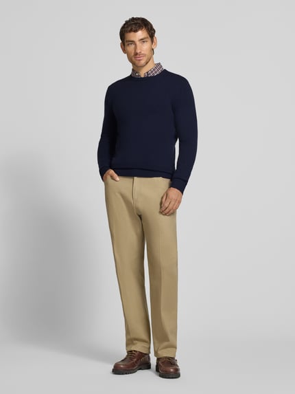 Christian Berg Men Kaschmirpullover mit gerippten Abschlüssen Marine 1